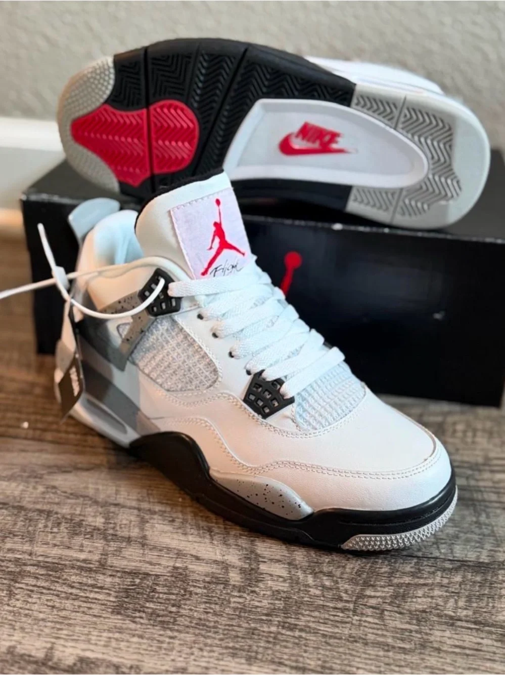 Jordan Men’s Sneakers - White/Grey/Black with Red Logo